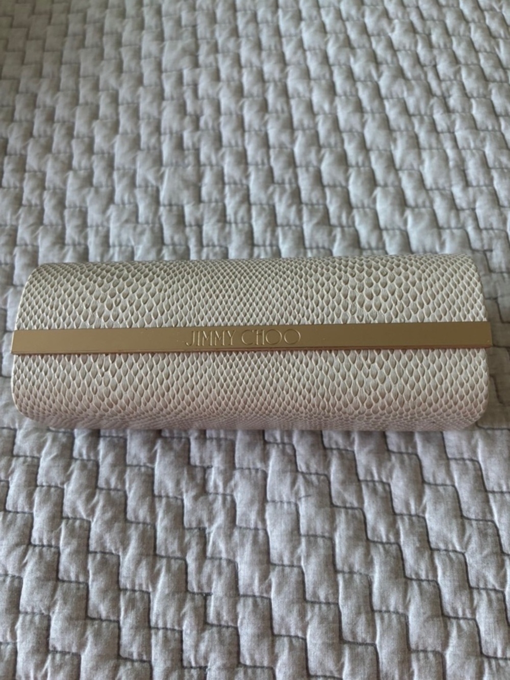 NEW Jimmy Choo Beige Snake-Embossed Glasses case/Cosmetic Case with Gold Accent